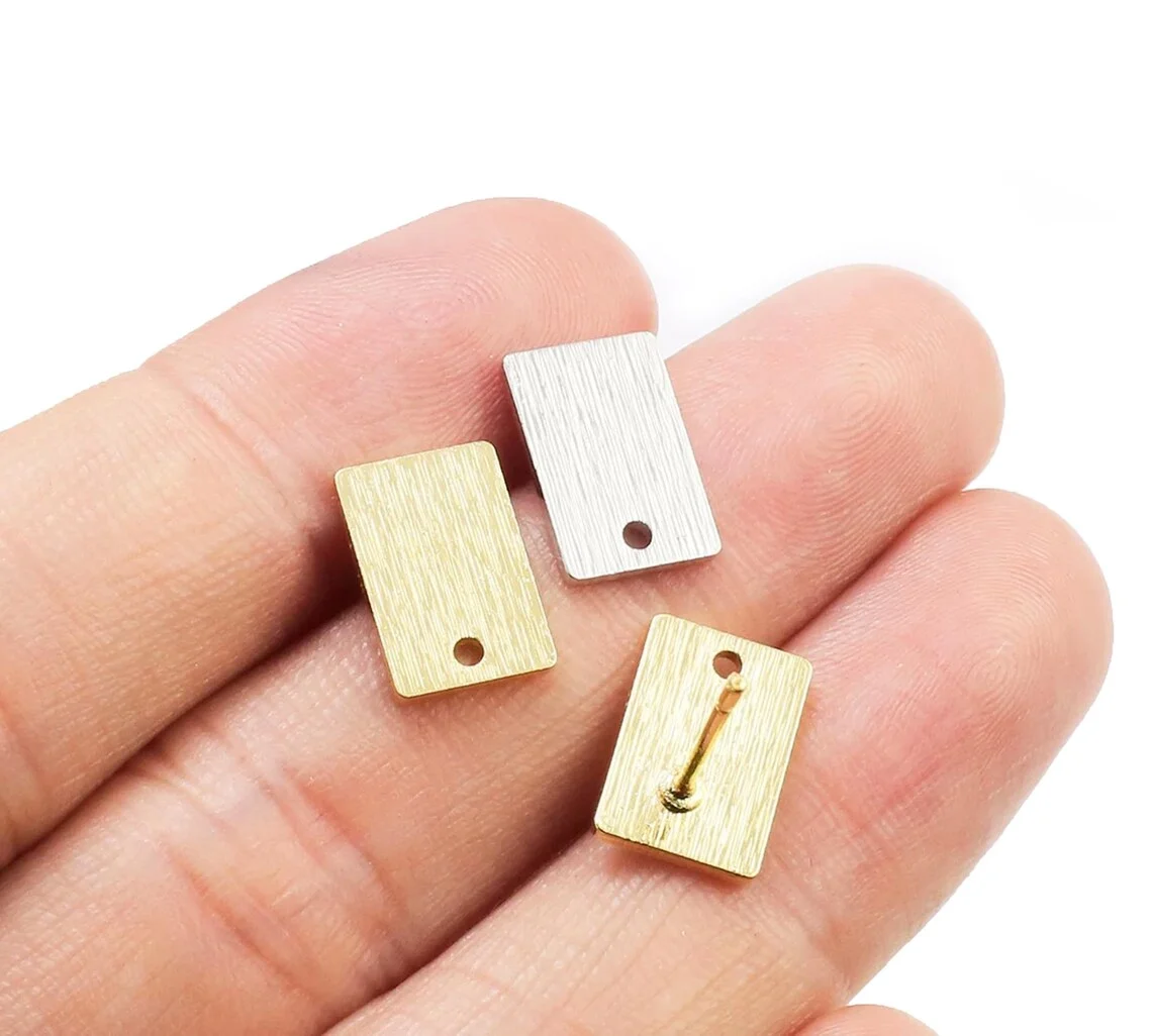 

10pcs Textured Rectangle Earring Posts, Stud Earrings, Simple Earrings Making, Jewelry Supplies, Real Gold Plated -GS158