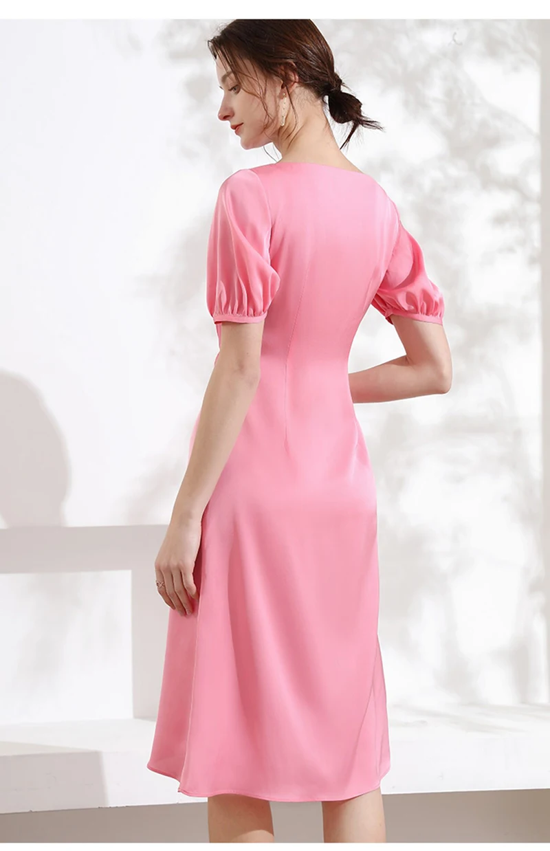 Estilo de verão feminino 100% cetim de seda manga curta vestido feminino saia amoreira seda design irregular roupas de moda high-end