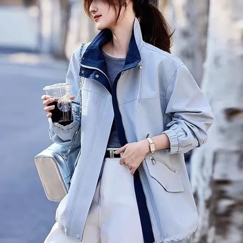 

2025 Women's Solid Zipper Jackets Spring Autumn Casual Thin Long Sleeve Jacket Coats Female Classic Slim Outerwears Clothing