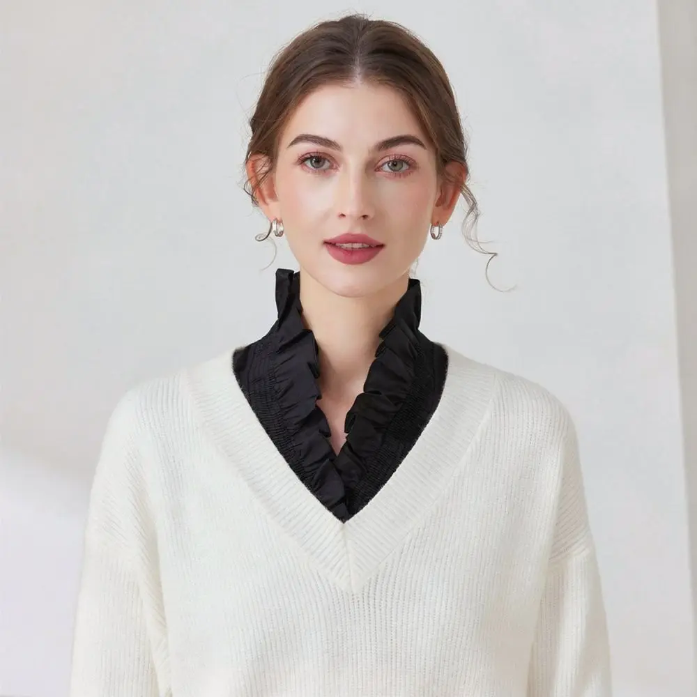 Detachable Neck Accessory For Women Ruffle Decor Fake Collar Stylish Dickey For Sweater Cardigan Autumn Wear