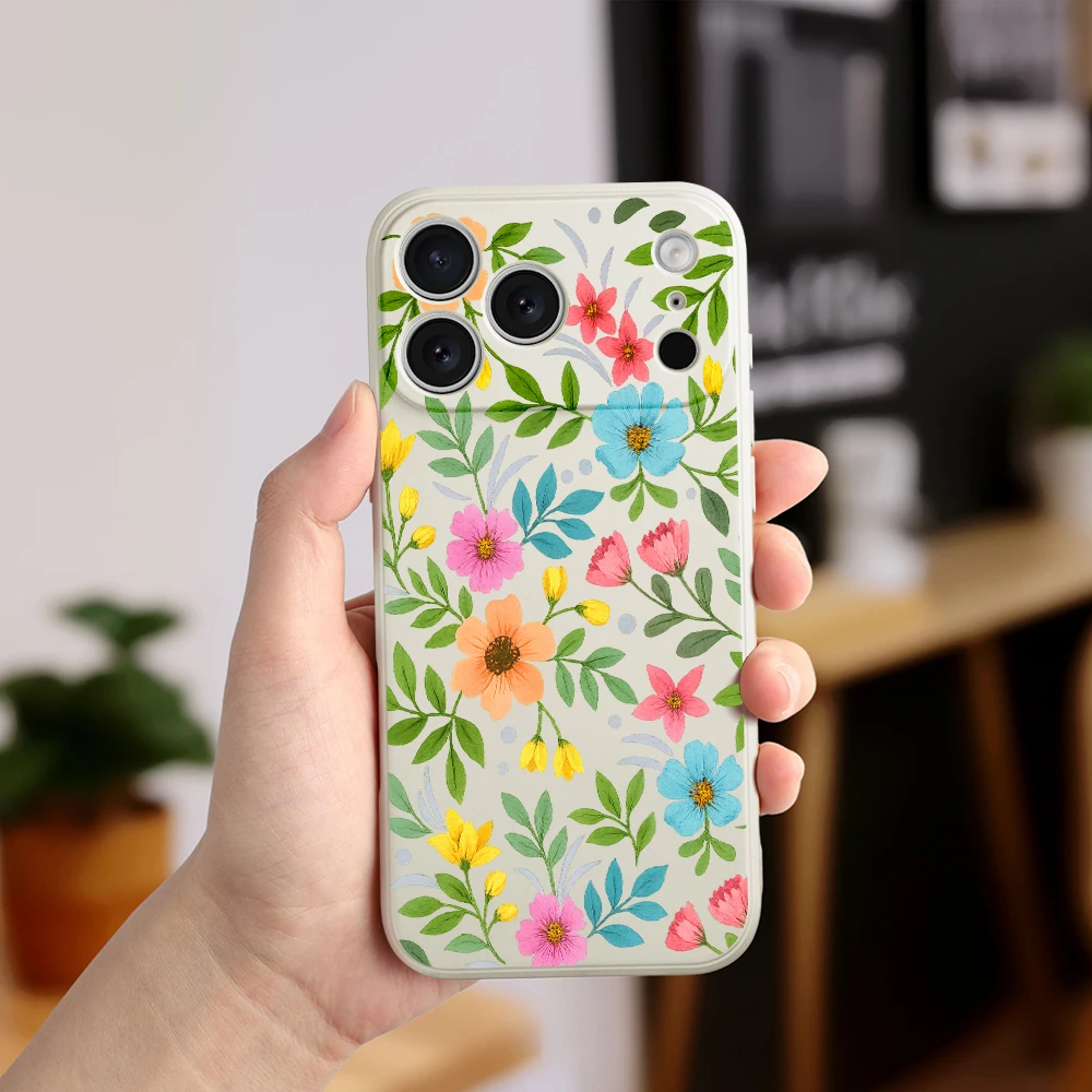 حافظة لهاتف iPhone17 ProMax 17 Air 16 15 14 13 12 11 Pro Max XS Max7 8 Plus 16e 16 Plus من البولي يوريثان الحراري حافظة نباتات خضراء مزهرة