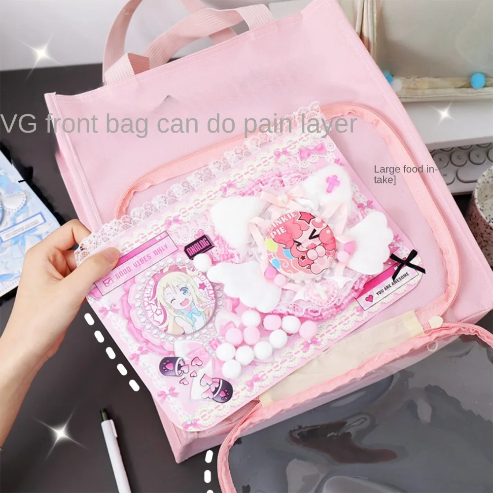 Large-capacity Transparent Itabag Multi-functional Foldable Canvas Handbag Lightweight Solid Color Students Tutorial Bag Boys