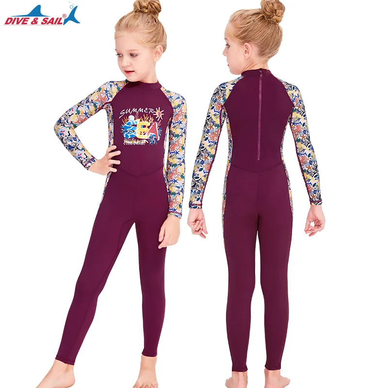 New Children's swimsuit girls summer sunscreen one-piece wetsuit long-sleeved small children's quick-drying jellyfish swimsuit