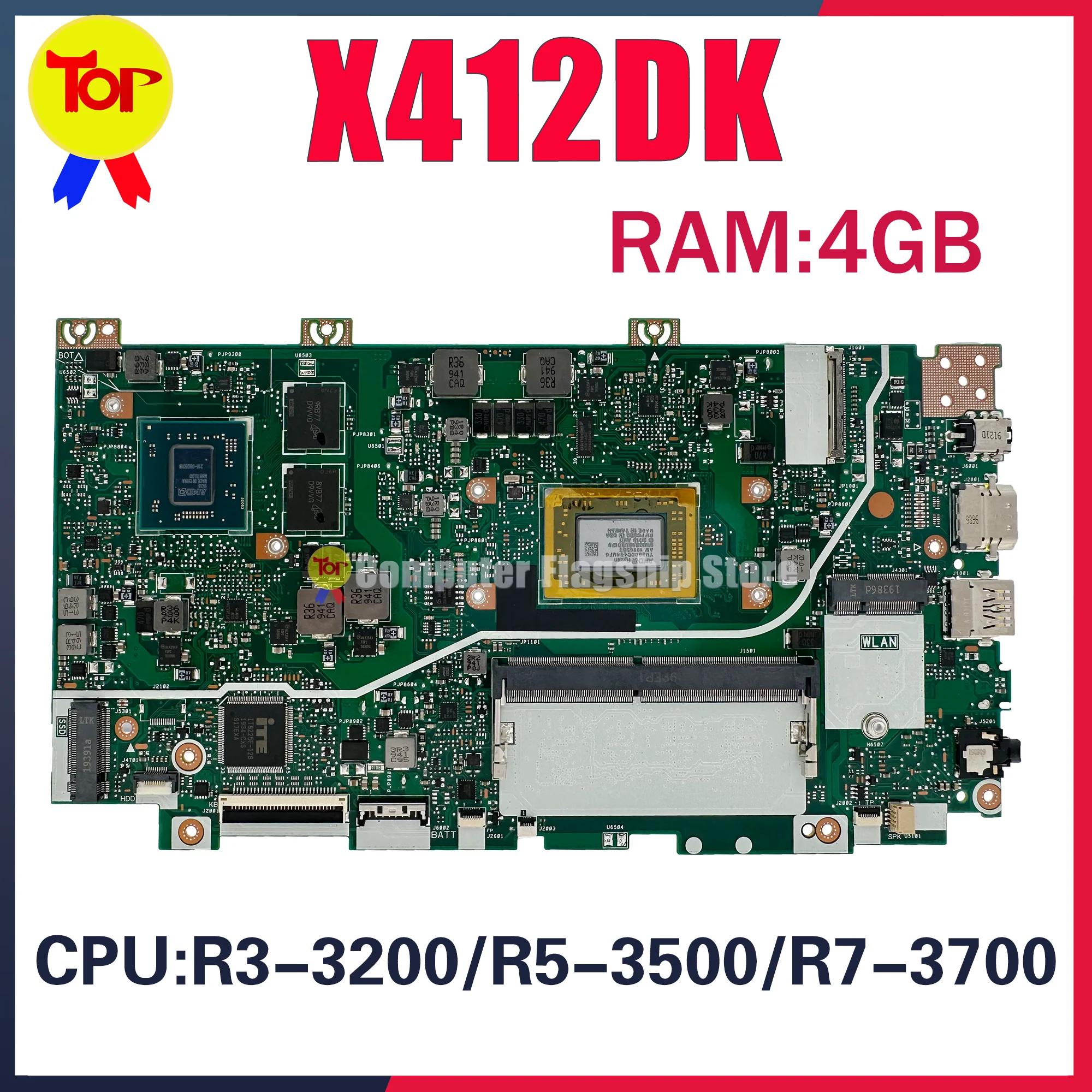 KEFU X412DK Mainboard For ASUS X412DA A412D F412D X412D Laptop Motherboard R3-3200U R5-3500U R7-3700U UMA/V2G 4GB-RAM 100% Test