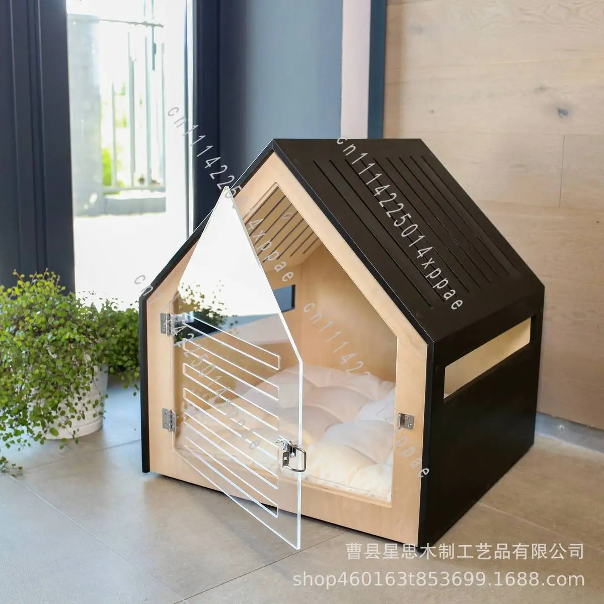 With Glass Door Family Dog House Creative Wooden Cat's Nest Modern Simple Pet Cottage