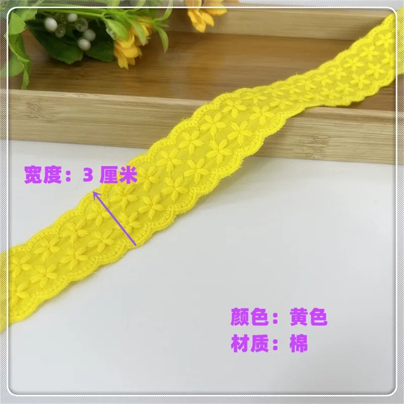 HOT 3Yards Cotton Embroidered Colourful Flower Lace Fabric Sewing DIY Trim Wedding Applique Ribbon Collar Cloth Guipure Decor