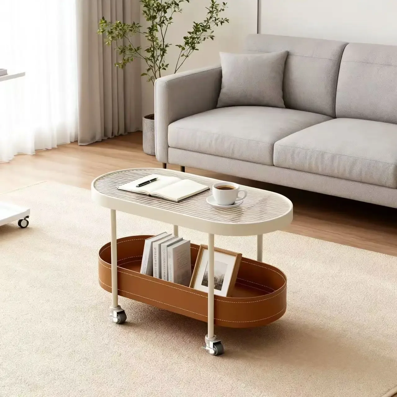 DSA living room side few small apartment oval with wheels movable trolley coffee table marble