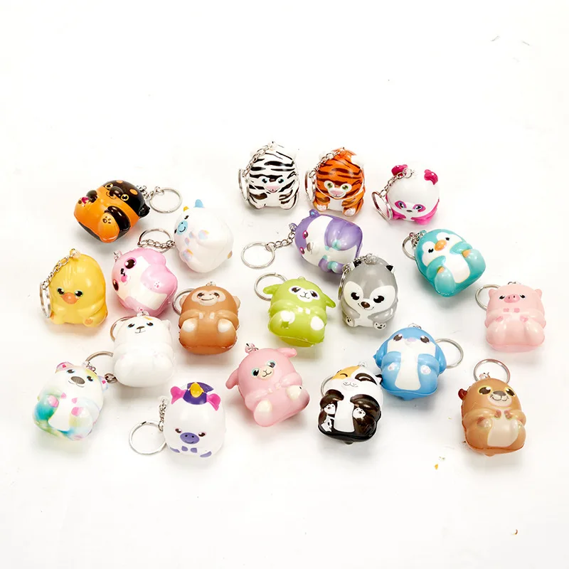 2PC Mini Cute Animal Multi-style Squeeze Toy Keychain Pendant Funny Cartoon Animals Stress Relief Slow Rebound Twister Egg Toy