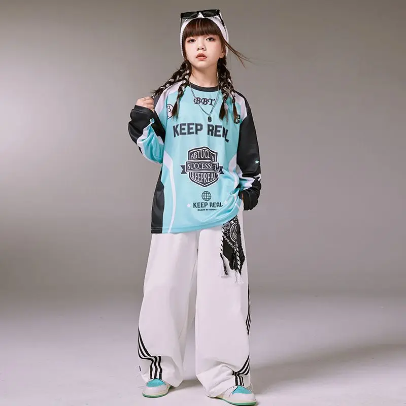 Trajes de escenario de Jazz para niños, camisa de gran tamaño de Hip Hop, pantalones de baile callejero, ropa de calle para niñas, Tops para correr, conjunto de ropa deportiva para niños