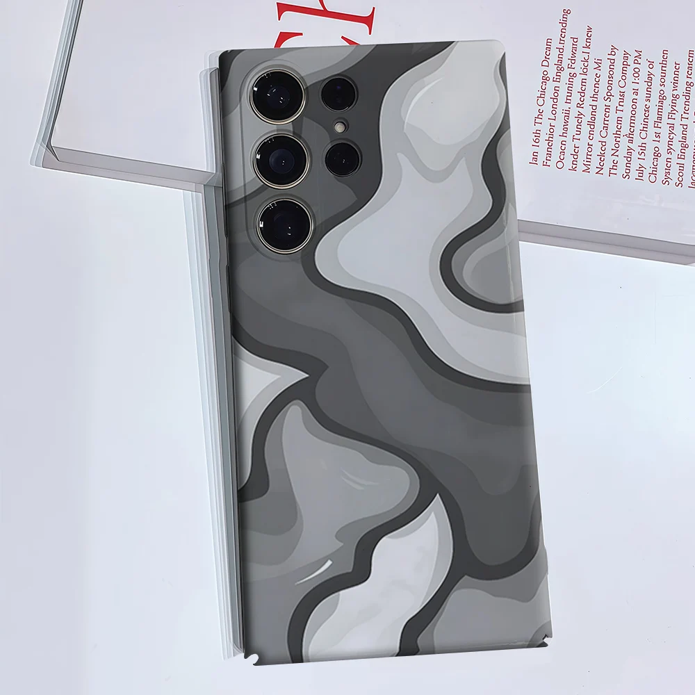 Monochrome Wave Marble Luxury Fashion Full Lens Protective Case for Samsung Galaxy S26 S25 S24 A56 A36 Plus Ultra