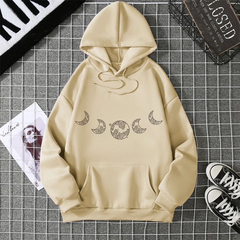 أغطية رأس مطبوعة القوطية Harajuku الهيب هوب الرجعية البلوز السيدات المطبوعة Crewneck مقنعين عادية فضفاض كم طويل الصوف الملابس