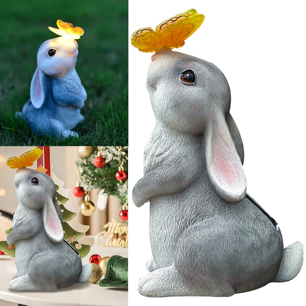 Solar Rabbit Light Solar Bunny Decorative Light Waterproof Outdoor Rabbit Lamp Resin Cartoon for Outdoor Garden Decor