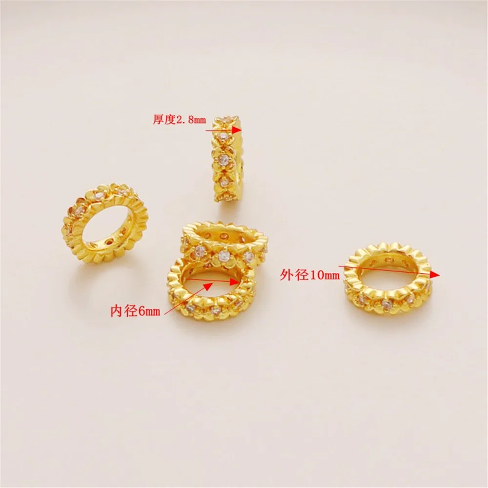 1pcs Electroplating Treasure Gold Inlaid Zircon, 18K Circle Ring Beads, DIY Bracelet, Necklace Accessories, 14K