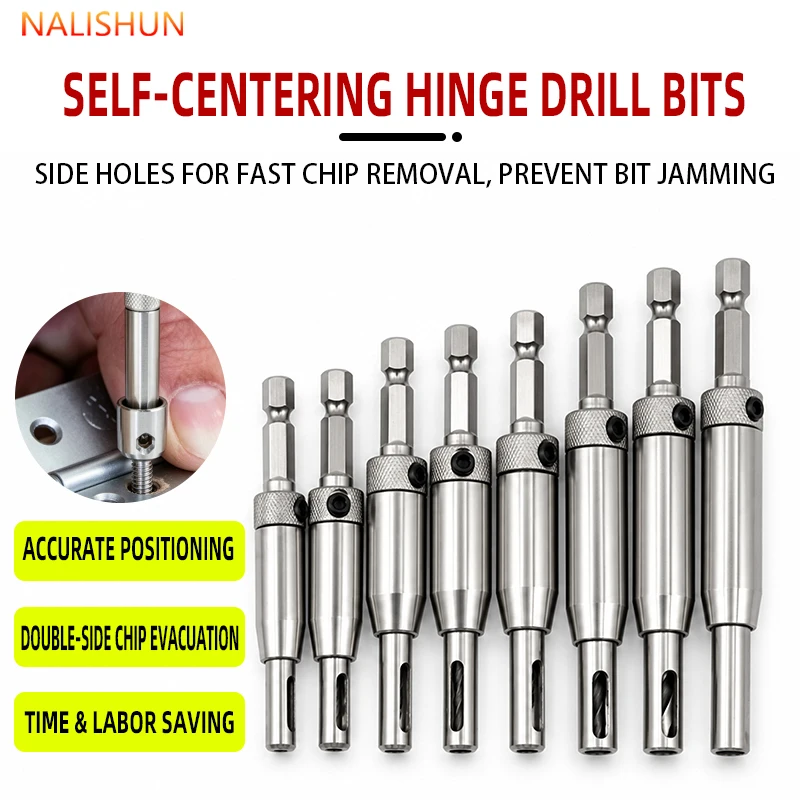 Self-Centering Hinge Drill Bit, Hex Shank Positioning Drill, Car Door Hinge Interior Modification Drilling Tool