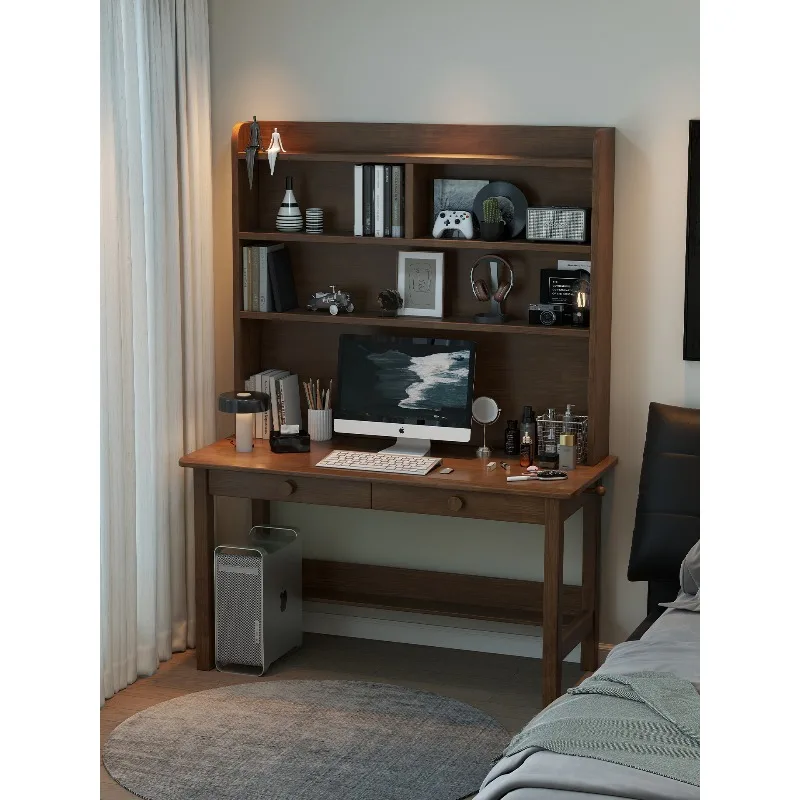 

Solid wood desk bookshelf integrated table bedroom computer table small apartment home desk