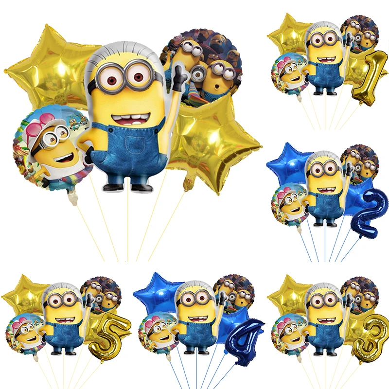 5 uds. Globos para fiesta temática de Minions, decoración de fondo de cumpleaños, estrella redonda de 18 pulgadas para niños, fiesta de cumpleaños, suministros de baño para bebé