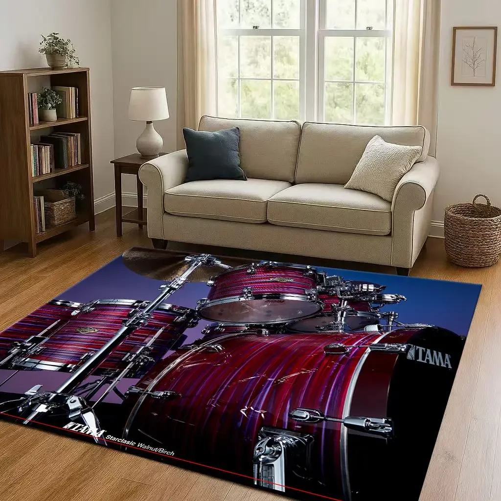 Retro TAMA Drum Kit Drum Set Music Instruments Living Room Non-Slip Area Rug Carpet for Bedroom Playroom Sofa,Home Decor Doormat