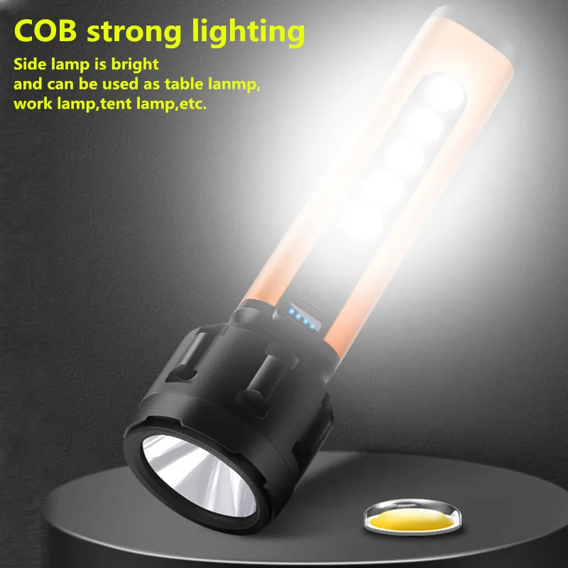 Super Powerful LED Flashlight USB Rechargeable Waterproof Light Built-in Battery COB Lamp Bead Ultra Bright Lantern Camping