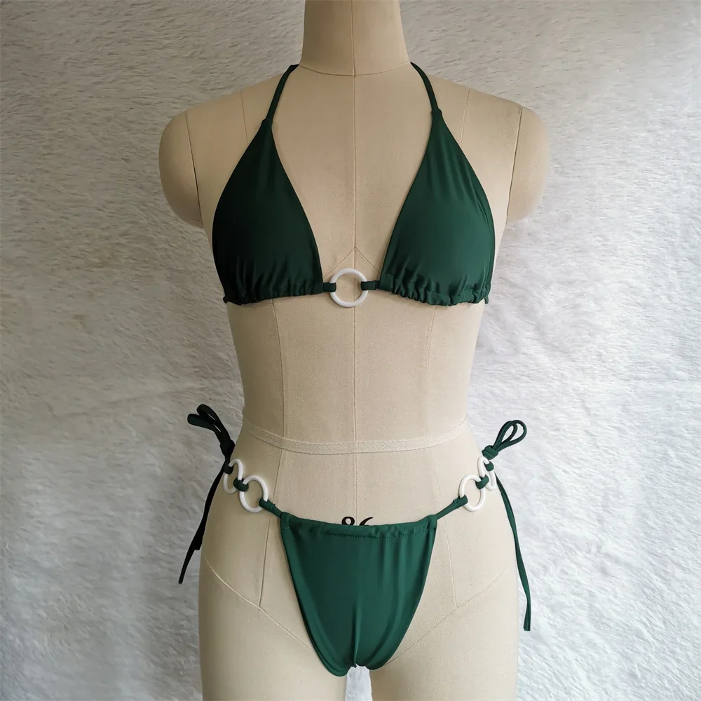 Bikini con tirantes y espalda descubierta para mujer, traje de baño de 2 piezas con cuello Halter, bañador Sexy con espalda descubierta, Micro triángulo, Tanga, ropa de baño brasileña para playa, Mayo