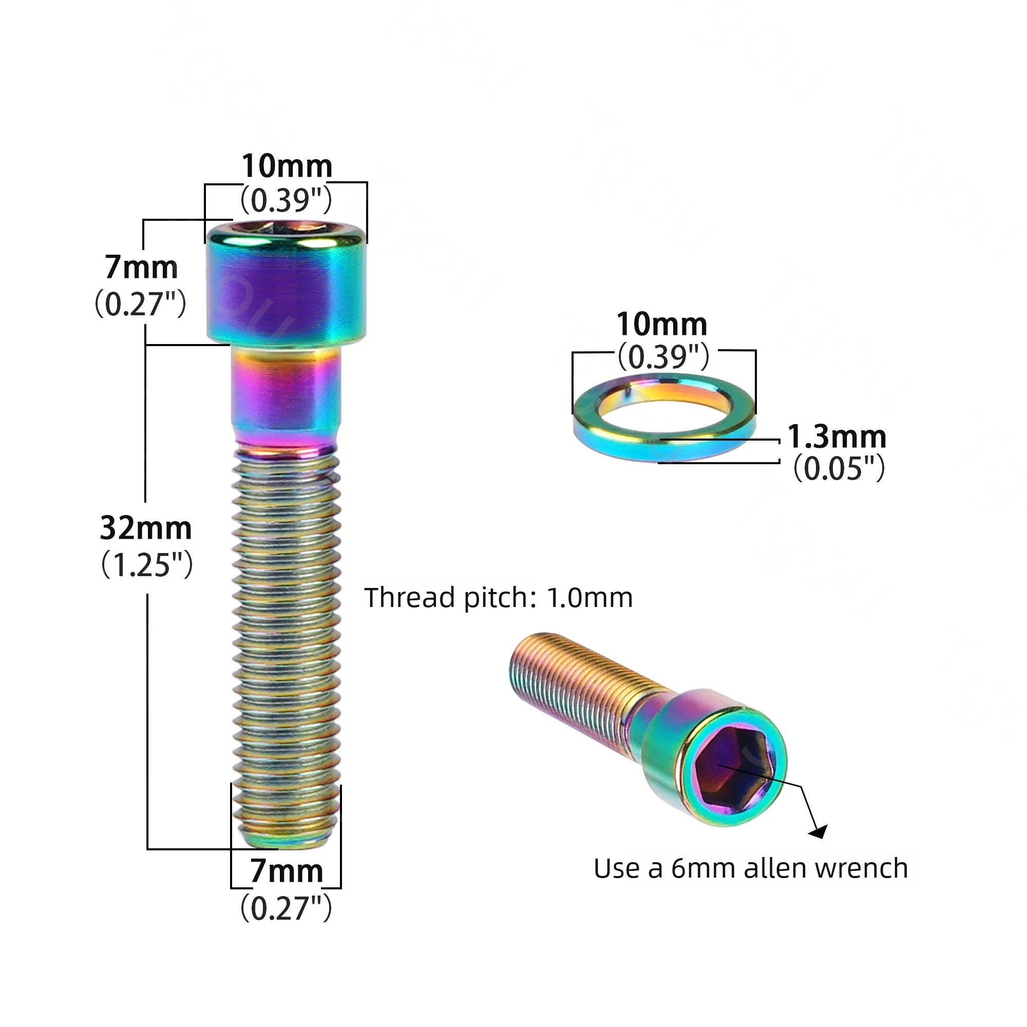 Titanium Screw M7x32mm Hexagon Socket Head with Washer Bike Motorcycle Modification Lightweight Rustproof High Strength