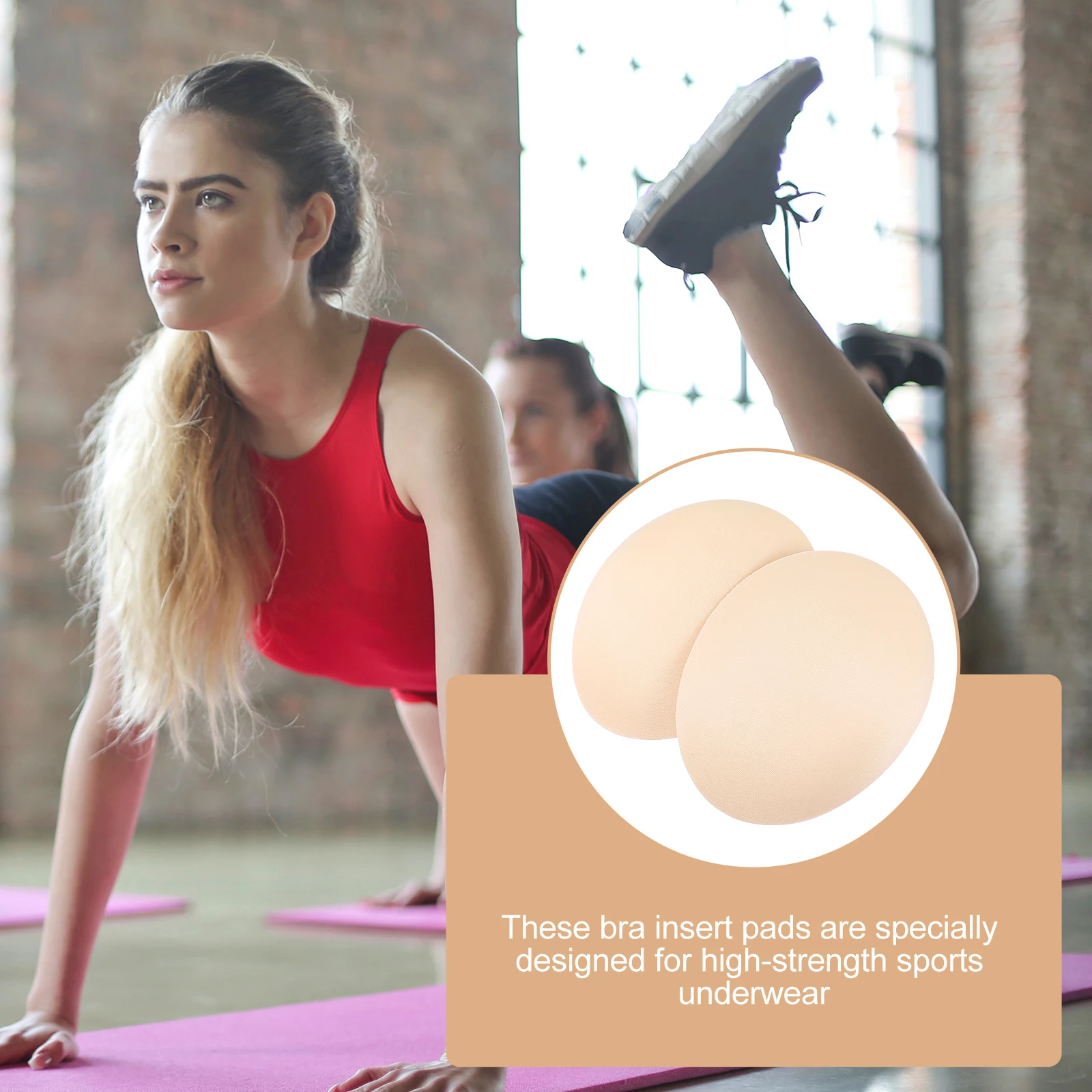 

2 Pairs Yoga Chest Pad Thick Oval Sponge Breathable Sports Bra Inserts Skin Color One Size Reusable Washable Effect