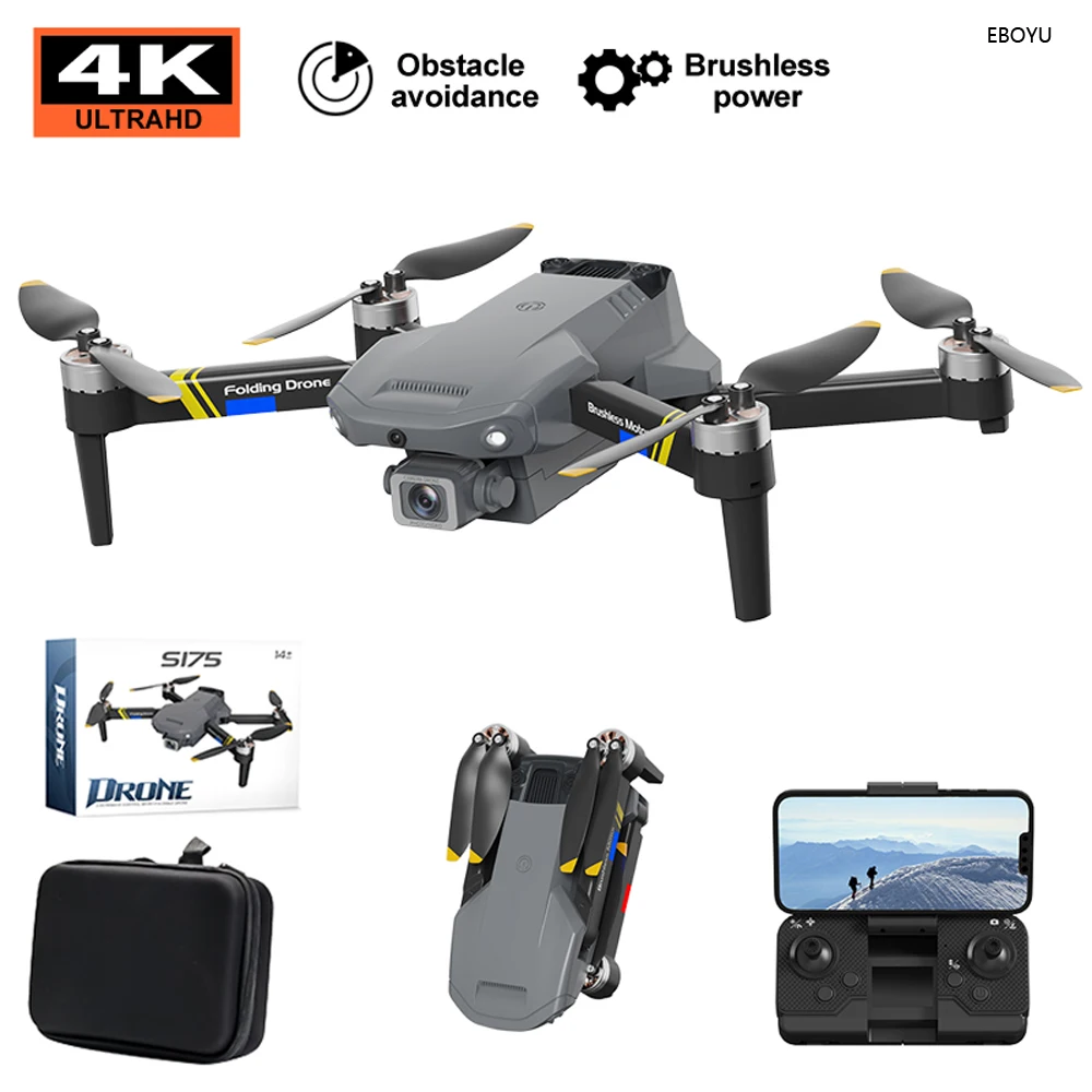 EBOYU S175 Brushless Motor RC Drone Intelligent Avoid Obstacle WiFi FPV 4K Dual HD Cameras Altitude Hold Foldable RC Quadcopter