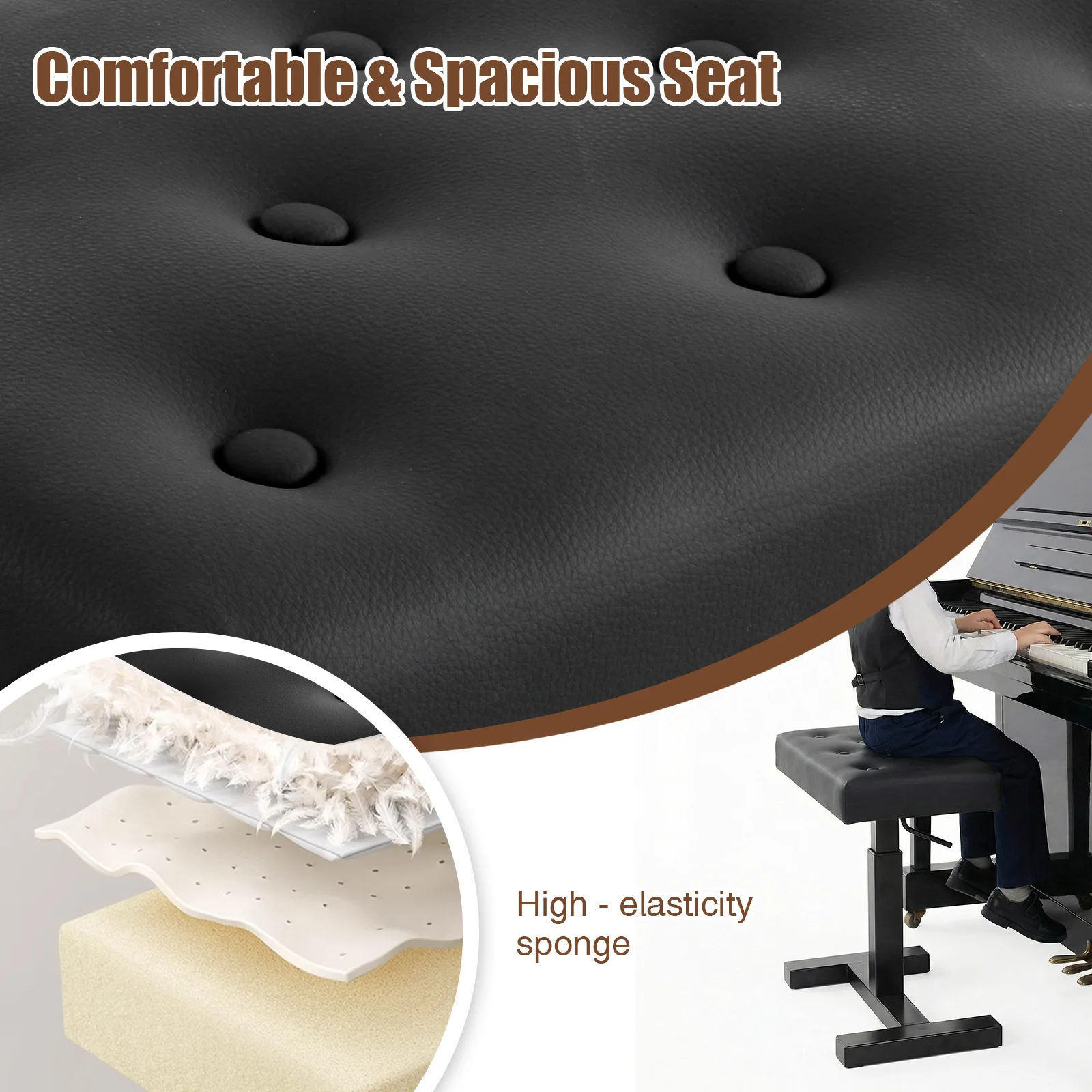 

Гидравлический регулируемый по высоте стул для пианино/клавиатуры с сиденьем из ПУ кожи и губчатой подушкой для туалетного столика, гостиной, спальни
