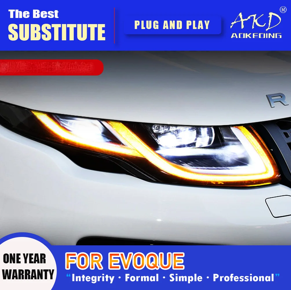 AKD Head Lamp for Range Rover Evoque LED Headlights 2013-2017 Evoque DRL Turn Signal High Beam Angel Eye Projector Lens