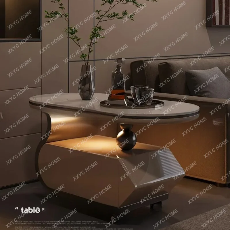 Light luxury movable coffee table living room with lamp advanced tea cart