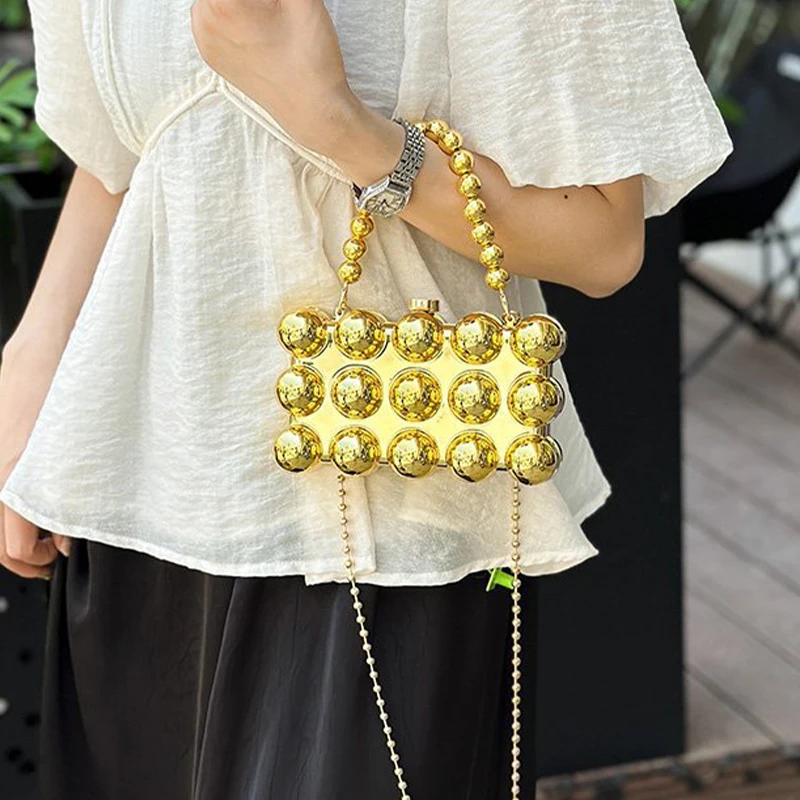 Square Bubble Acrylic Clutch Handbags for Women 2024 Trend Plating Beads Top Handle Bag Box Lady Chain Shoulder Messenger Bags