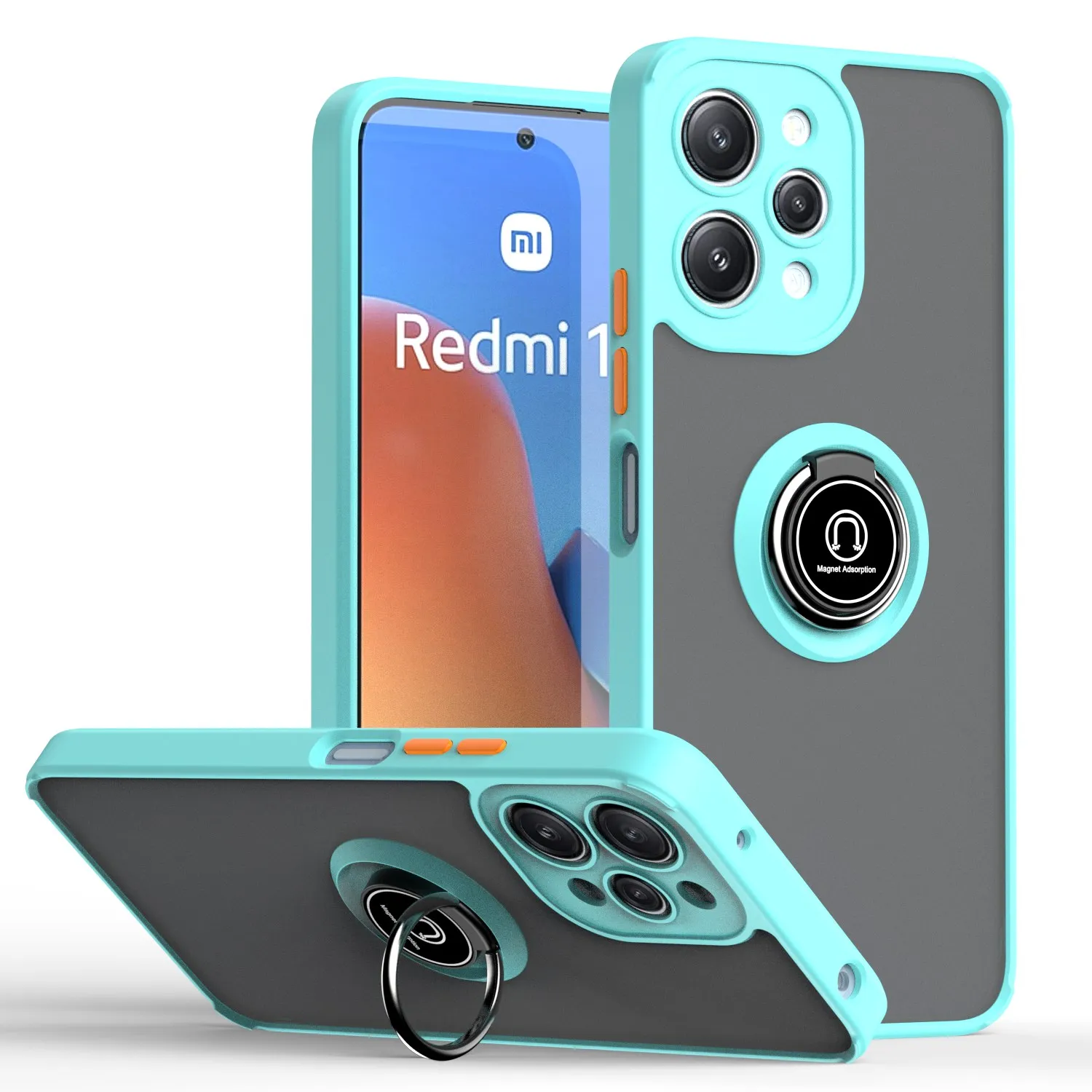 Rüstung Matte Finger Ring Magnetische Ständer Telefon Fall Für Xiaomi Redmi 12 4G Einfarbig Haut Gefühl Matt abdeckung