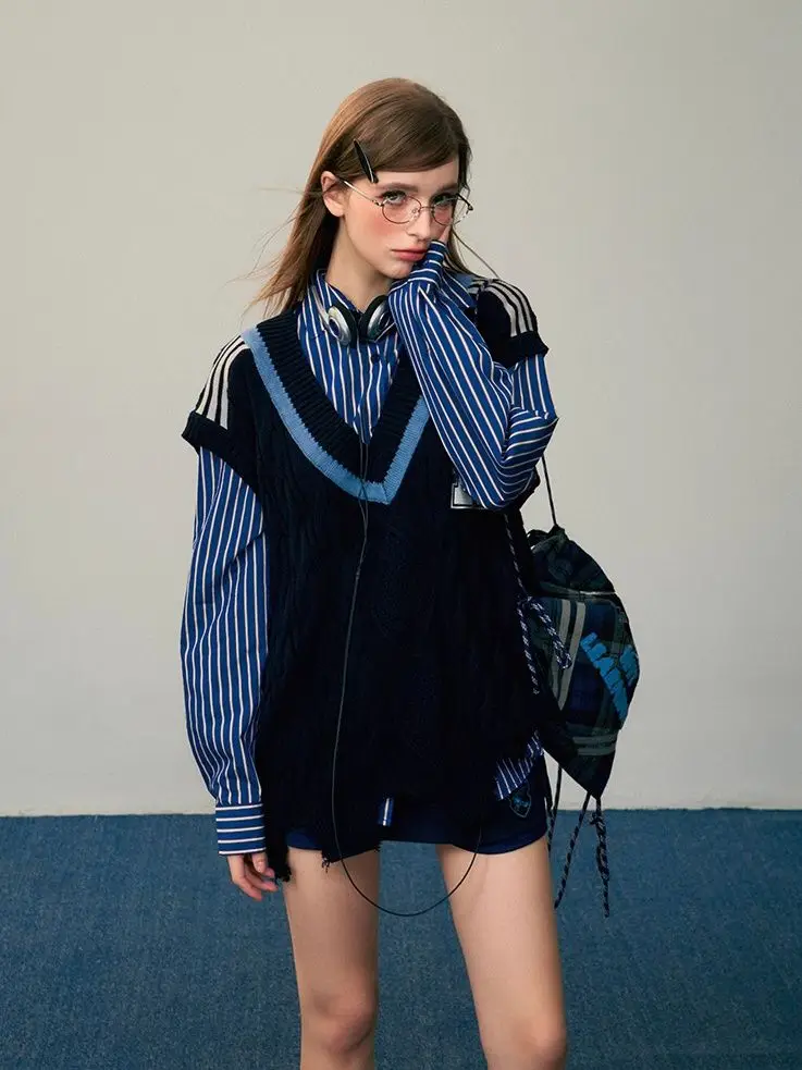 

Женский вязаный жилет, многослойный свитер, новый осенний свободный корейский универсальный школьный вязаный жилет Гаррибо