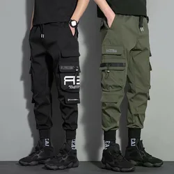 Men's Aarmy Green Cargo Pants Casual Hip Hop Hit Color Multiple Pockets Trousers Streetwear Sweatpant Pant Brand Male Size M-5XL