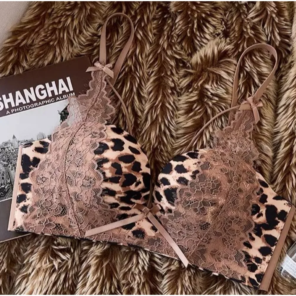 Pure Sexy Leopard Print Bra Set 32‑38 Push‑Up Anti‑Sag Side Support Underwear Set Soft Breathable Intimates For Small Bust Women