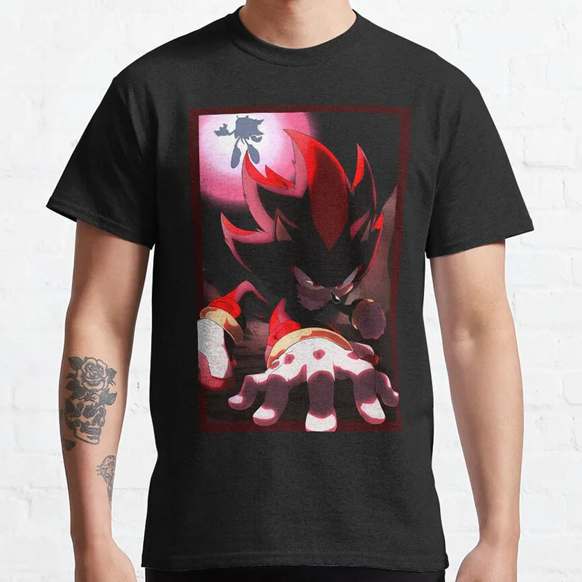 

Vintage Retro 90s kawaii anime Shadow the hedgehog game graphic t shirts 100% cotton printed Men's clothing large size tops