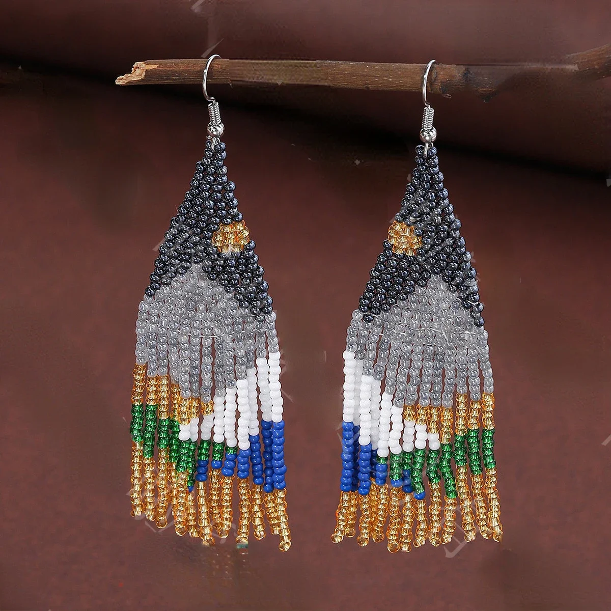 

Tassel Earrings Hand knitting Beaded Simplicity scenery Retro Bohemia geometry alloy ma'am Rice Bead Earrings