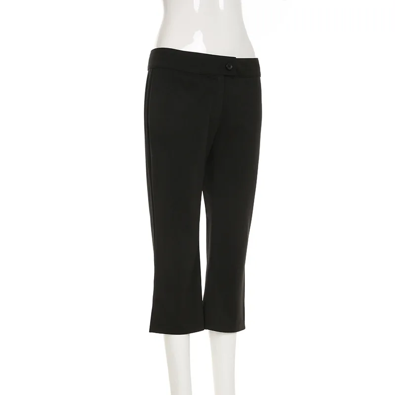 BKLD American Style Streetwear Cropped Pants Wwomen Clothing Commuting Simple Casual Split Flared Tight Pants 2025 Summer New