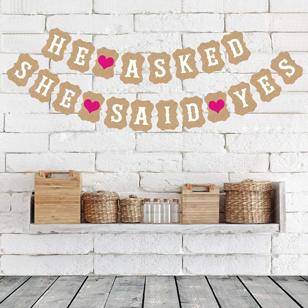 

Letter Garland Kraft Paper Engagement Banners Wedding Banner Wedding Decor He Asked She Said Yes Party Anniversary