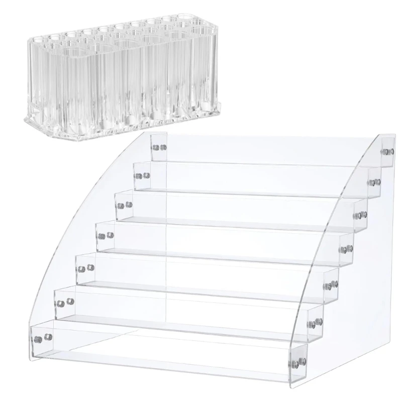 Giá đựng chai sơn acrylic trong suốt 7 tầng có ngăn đựng cọ 3 ngăn