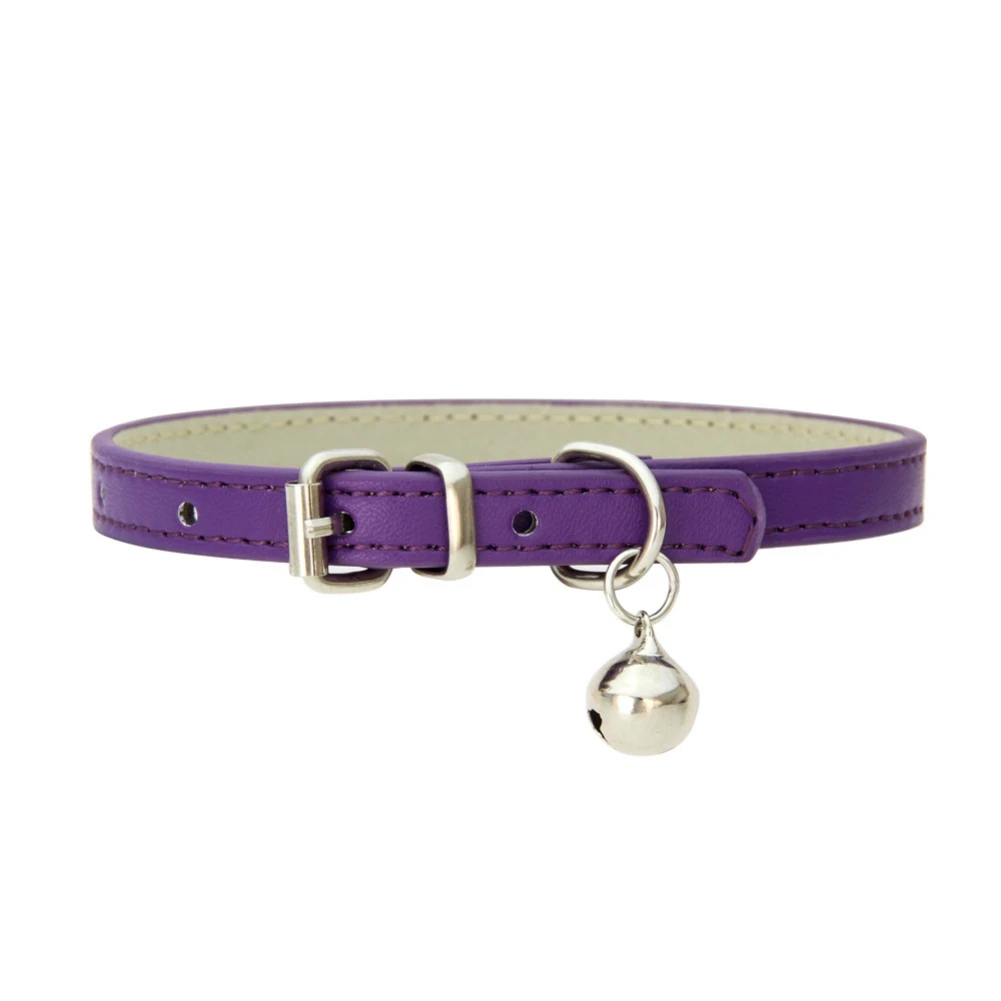 Collar ajustable de PU para perro y gato, Collar con campana, hebilla de Metal, accesorios para mascotas