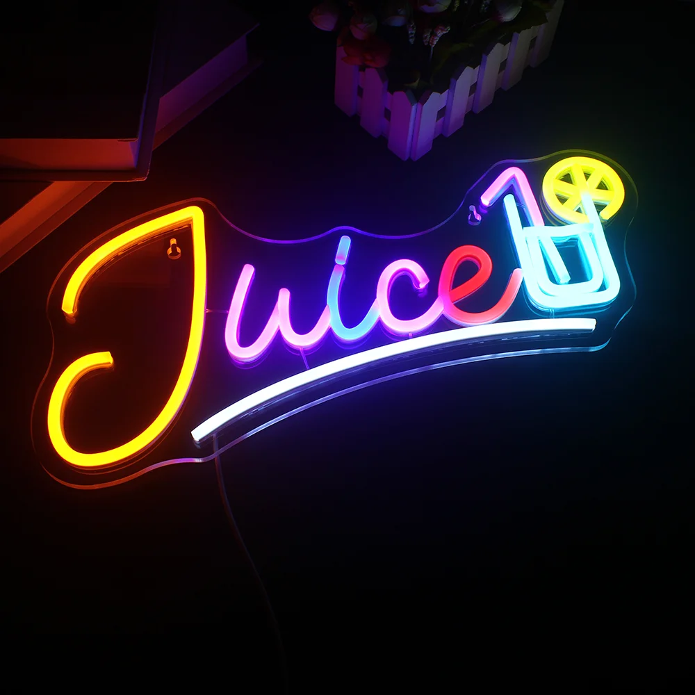 Colorful Juice Neon Sign Drinks Neon Light Wall Decor Dimmable USB Powered Led Sign Business Bar Shop Coffee Hotel Display Sign