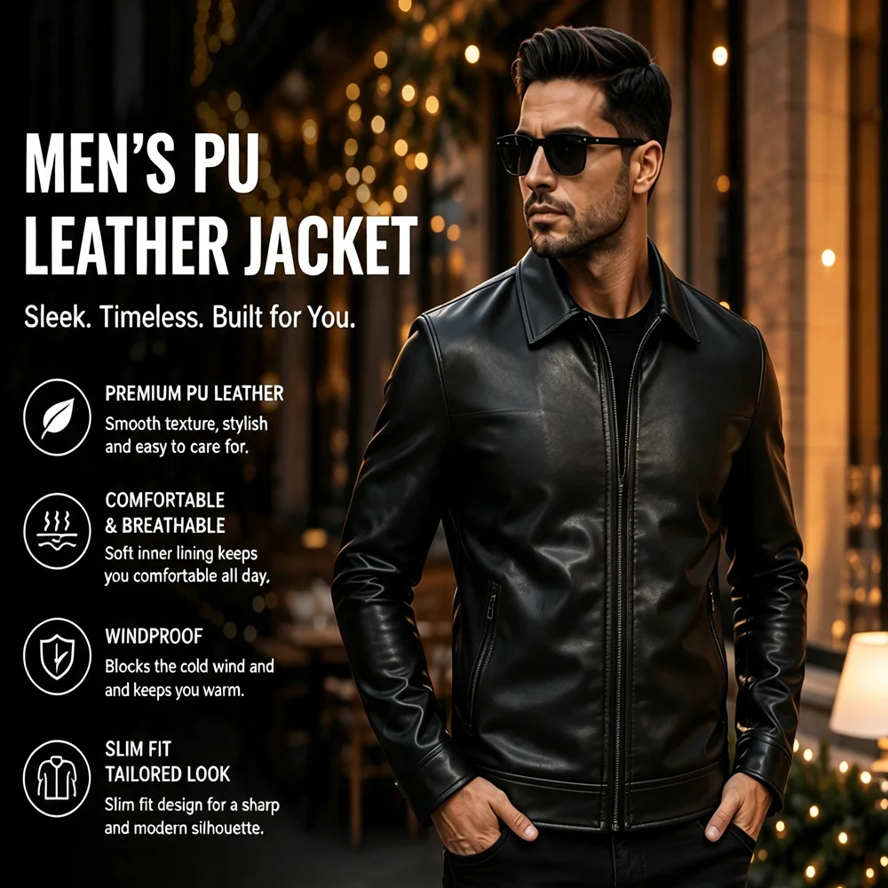 Spring Autumn Men's PU Leather Jackets Fashion Man Lapel Business Leather Jackets Vintage Men Slim Fit Motorcycle Zipper Jackets