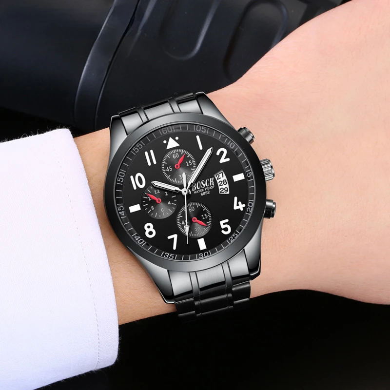 Men's Waterproof Luminous Watch with New Imitation Six Needle Design Fashionable Calendar Student Black Watch luxury watches