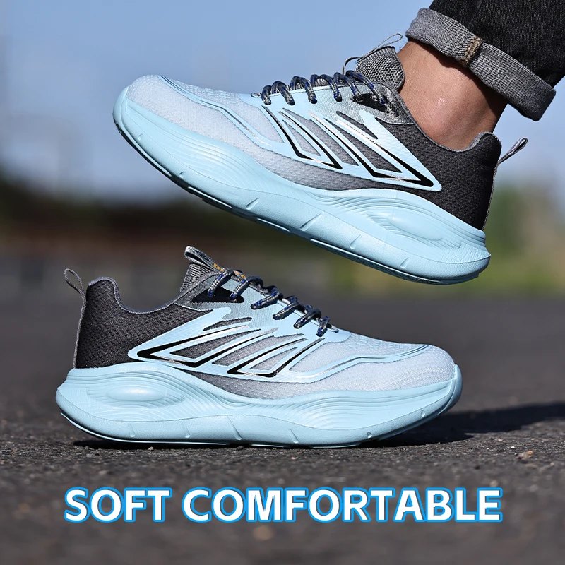 EOCENE Men's Steel Toe Safety Shoes High-Top Outdoor Anti-Impact & Puncture Resistant Lightweight Breathable Work Shoes