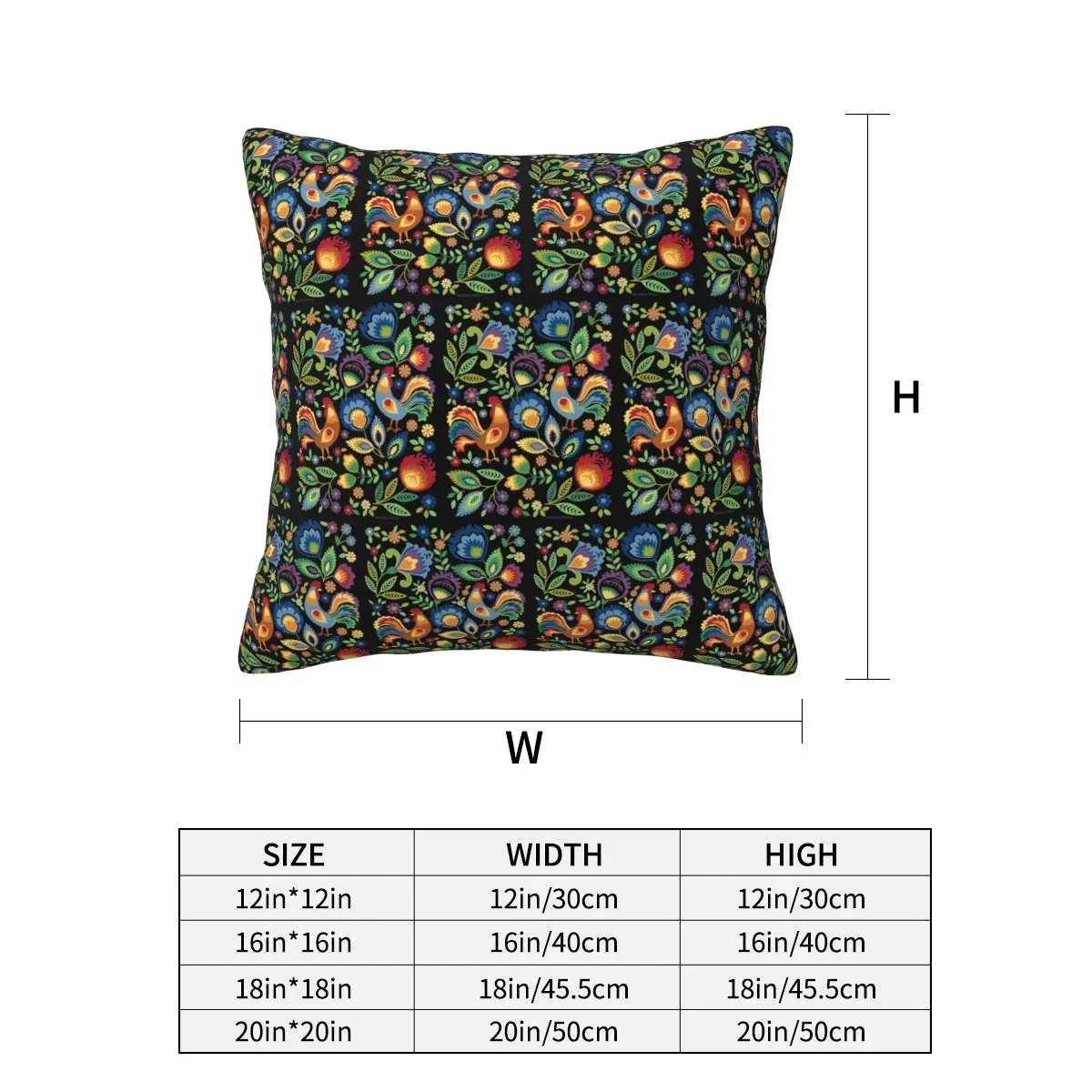 Polish Folk Roosters Square Pillowcase Cushion Cover Pillow Case Throw Pillow Cover for Home Bedroom Car