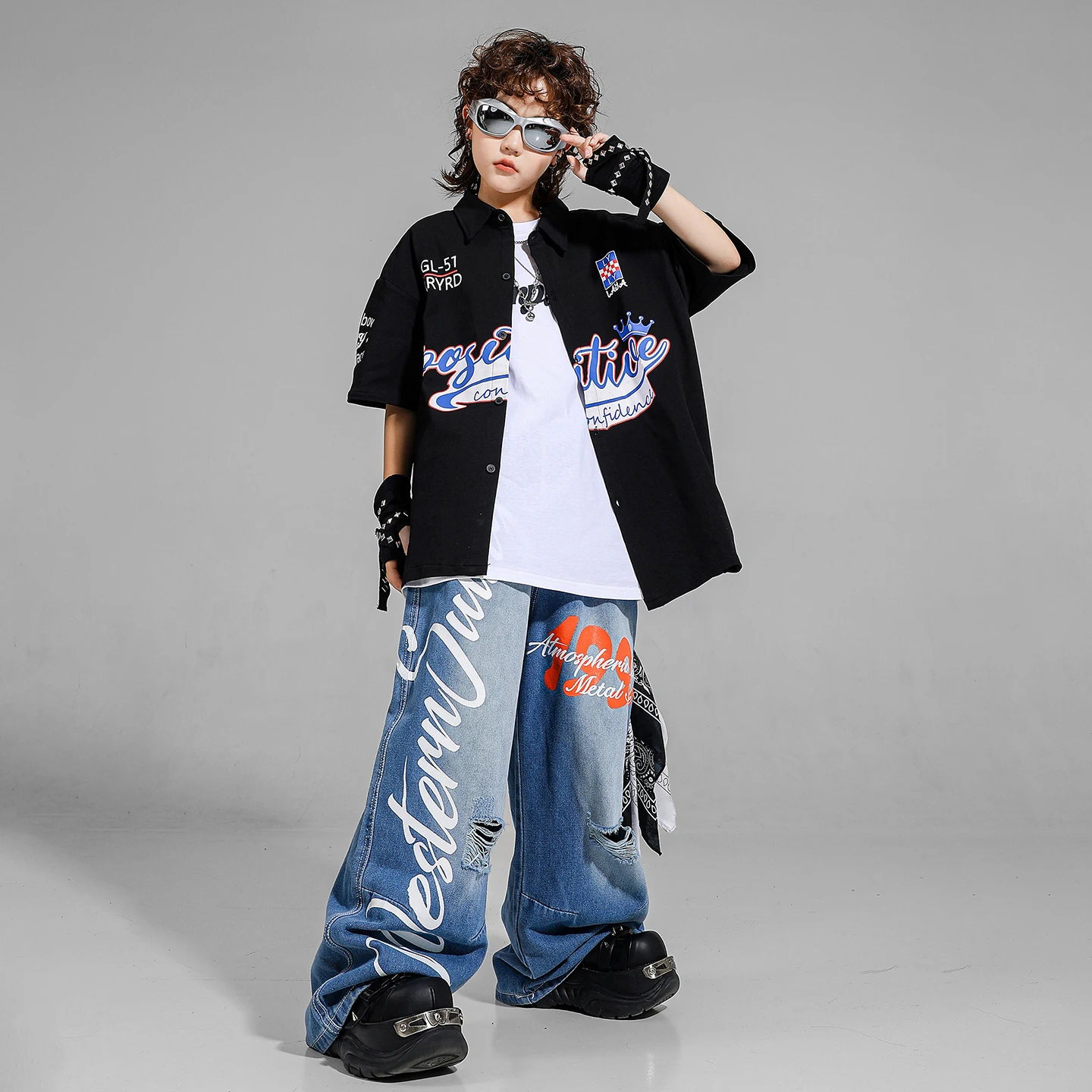 Trajes de Hip Hop para niños, camisa negra holgada, pantalones vaqueros de baile callejero, ropa de calle k-pop para niñas y niños, trajes de baile para niños