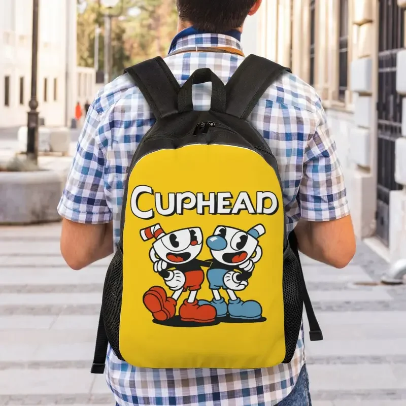 Cuphead Mugman Backpack for Men Women Water Resistant School College Cartoon Game Bag Print Bookbags