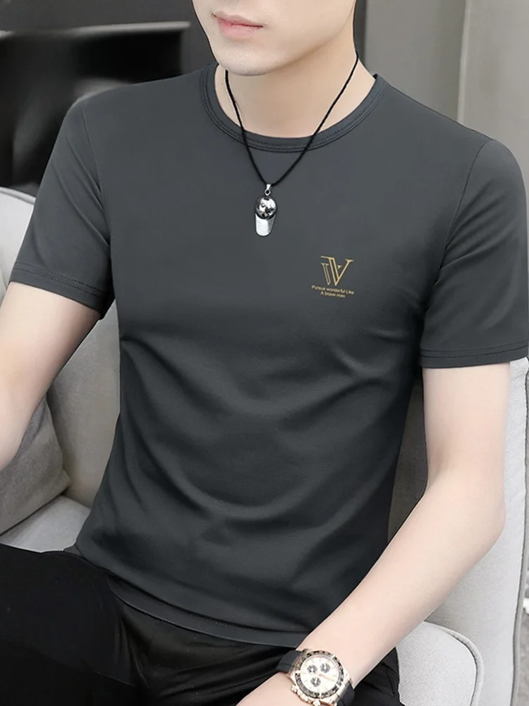 

Мужская футболка с коротким рукавом, однотонная, универсальная, летняя, из модала, с круглым вырезом, базовая модель