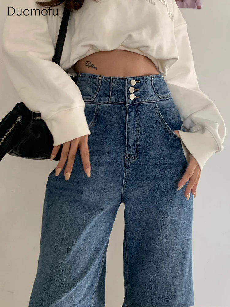 Duomofu neue schicke Reiß verschluss Knopf hohe Taille schlanke weibliche Jeans Mode Vintage Klassiker in voller Länge einfache lose lässige Frauen Jeans