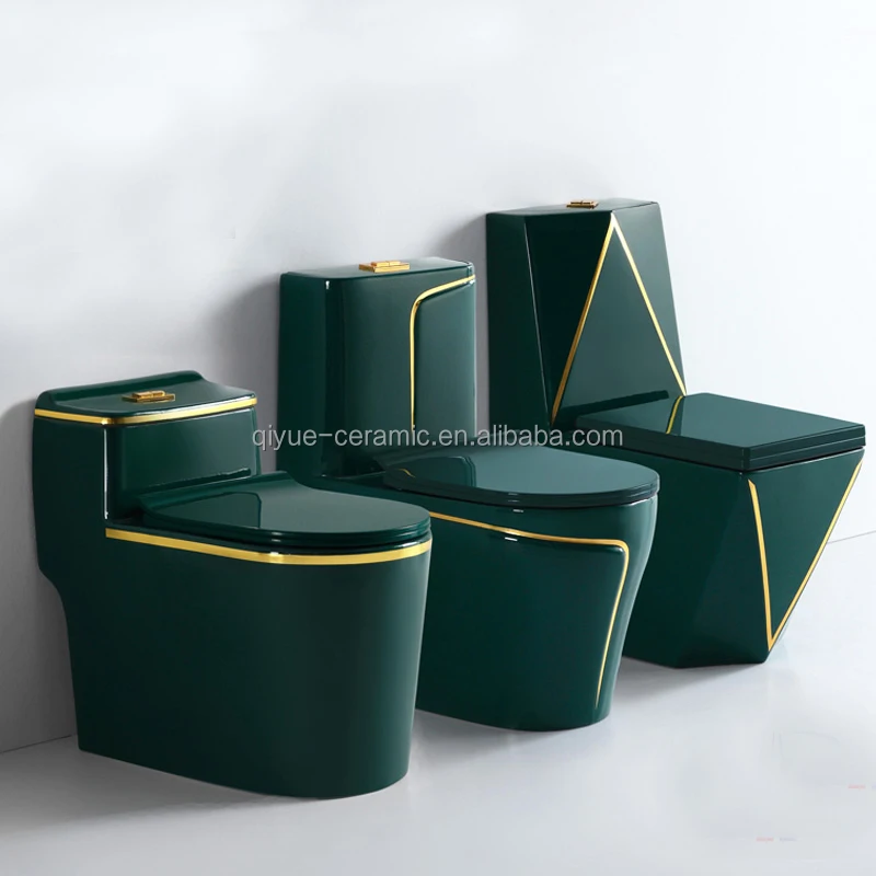 Modern Design Bathroom Ceramic Toilet Bowl Wc One Piece Ceramic Dark Green Gold Color Toilet